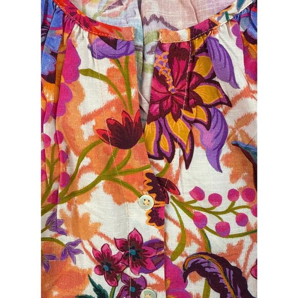 Liverpool Los Angeles Blouse Woven Floral Print Split V-Neck Short Sleeve Large - Picture 5 of 13